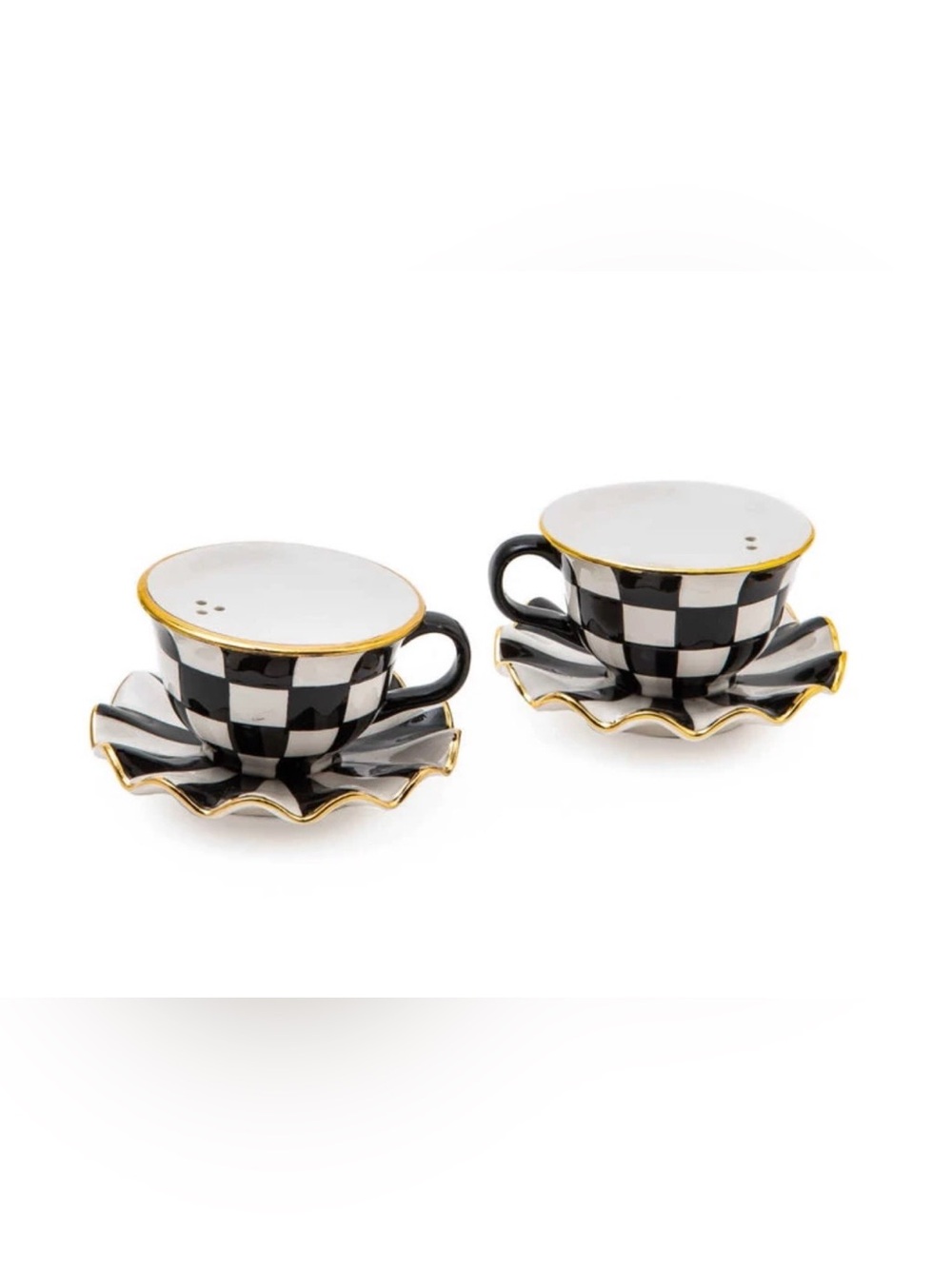 Mackenzie-Childs Courtly Black & White Check Salt & Pepper Set NWT BOXED